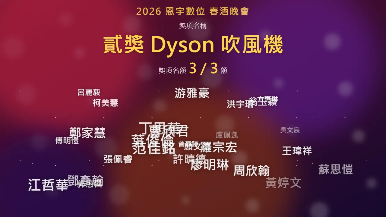 投放畫面：名字飛入抽獎動畫